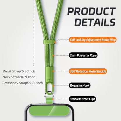 KITANIS 2 Pack Phone Lanyard,2×Phone Wrist Strap,4×Tether Tabs,Universal Cell Phone Multifuctional Patch Polyester Lanyards,Cell Phone Hand Strap for Women and Men(pink+green) - color: Pink+green, size: 6.3''Wrist Strap
