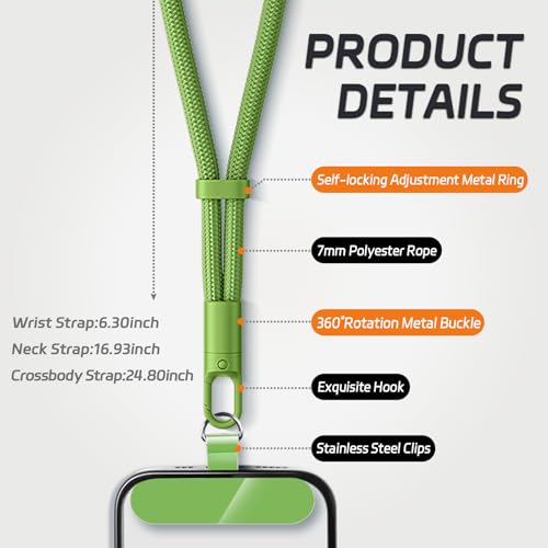KITANIS 2 Pack Phone Lanyard,2×Phone Neck Strap,4×Tether Tabs,Universal Cell Phone Multifuctional Patch Polyester Lanyards,Cell Phone Lanyards for Women and Men(pink+green) - color: Pink+green, size: 16.9''Neck Strap