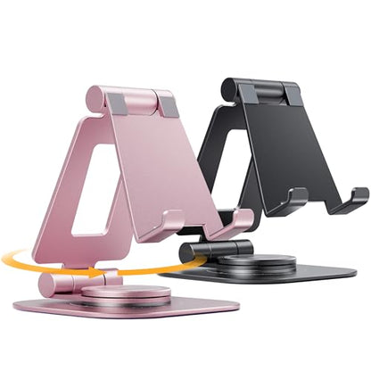 Nulaxy 2-Pack 360° Rotating Dual Adjustable Phone Stand, Charging-Friendly - color: Black & Rose Gold
