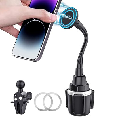 Cup Phone Holder for Car, Magnetic – Compatible with MagSafe, Secure Magnetic Mount, Stability-Enhanced Expandable Base, Flexible Reinforced Gooseneck, Works with iPhone, Galaxy, Pixel [Not Charger] - color: Car Cup Holder