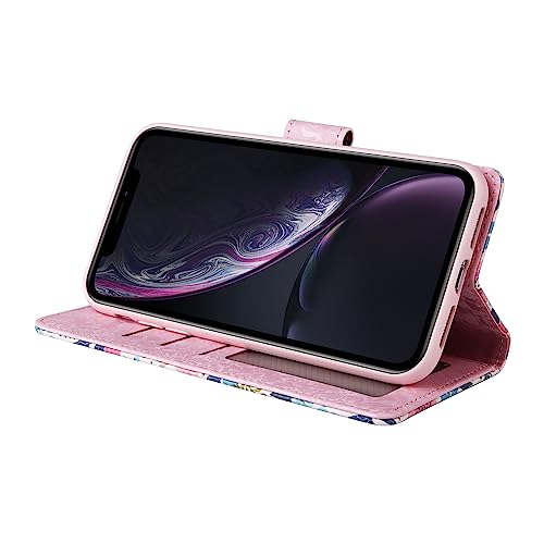 UEEBAI Wallet Case for iPhone XR, PU Leather Phone Case Kickstand RFID Blocking Flip Case with Card Slots Wrist Strap Relief Engraved Pattern Magnetic Closure Folio Case - Multi-Flower - color: Multi-Flower