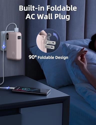 RORRY Portable Charger 3 in 1 with Wall Plug 10000mAh Power Bank for iPhone - color: Pink