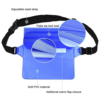ivoler 2-Pack Waterproof Fanny Pack & Phone Pouch, Dry Bag for Passport, Phone & Wallet, Floating Waterproof Phone Case for Beach, Swimming, Kayaking, Boating, Cruise Essentials & Travel - color: Translucent Blue & Royal Blue
