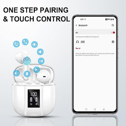Wireless Earbuds, Bluetooth 5.4 Headphones, 50H Playtime in Ear Earphones - color: White