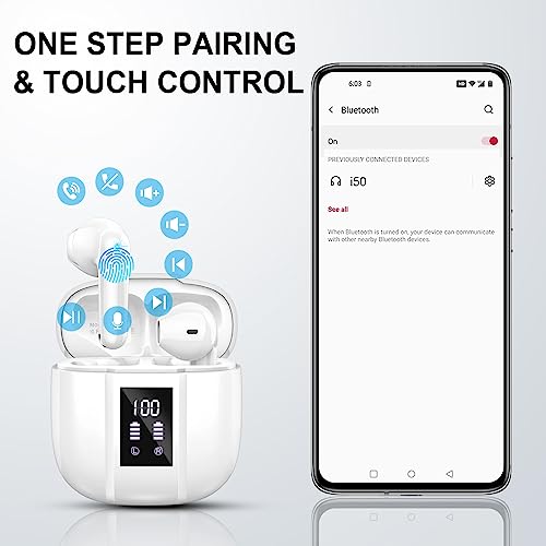 Wireless Earbuds, Bluetooth 5.4 Headphones, 50H Playtime in Ear Earphones - color: White