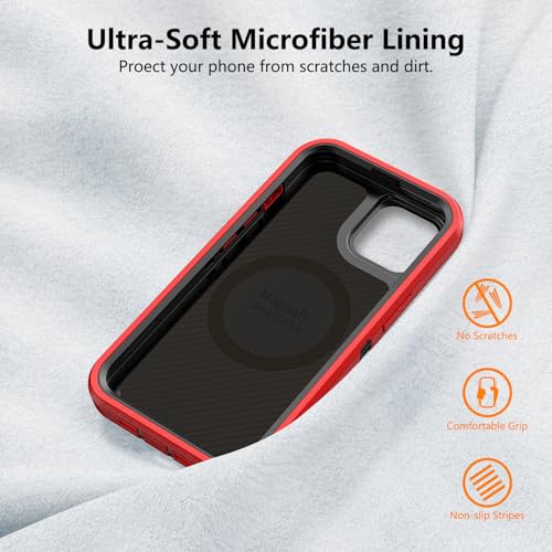 TUTUKII Magnetic for iPhone iPhone 15, 14 & 13 Case Red/Black | MagSafe Compatible, Rugged, Tough, Heavy Duty, Shockproof, Tri-Layer, 6.1-Inch, - color: Red/Black
