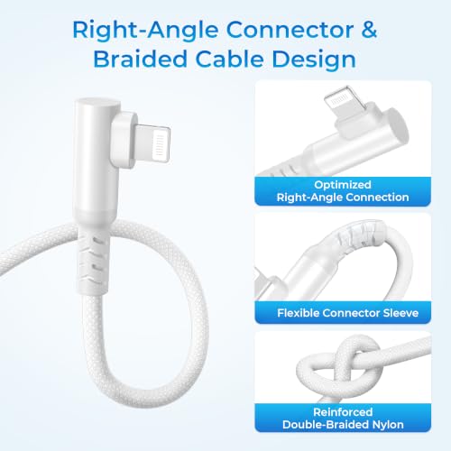 Elebase Right Angle USBC to Lightning Charger Cable with USB Adapter 3.3FT - color: Angled-White, size: 3.3 FT