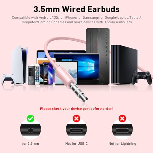 APETOO Wired Earbuds in-Ear Headphones 3.5mm Jack for Laptop/School Pink - color: Rose-Pink