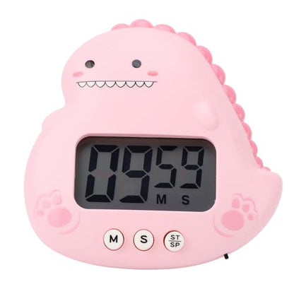 Kids Timer, Cute Dinosaur Shape Digital Countdown Timer with Large LCD Display Magnetic Back Foldable Stand for Children Teachers Parents Pink - color: Pink
