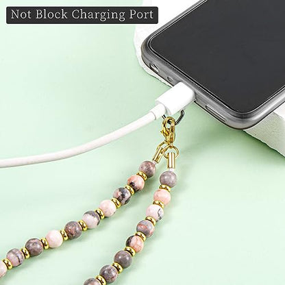 Phone Charm with Beaded Marble, Cell Phone Lanyard, Phone Chain Strap, Wrist Strap for Women for Phone 14/13(Pink Zebra) - color: Pink Zebra
