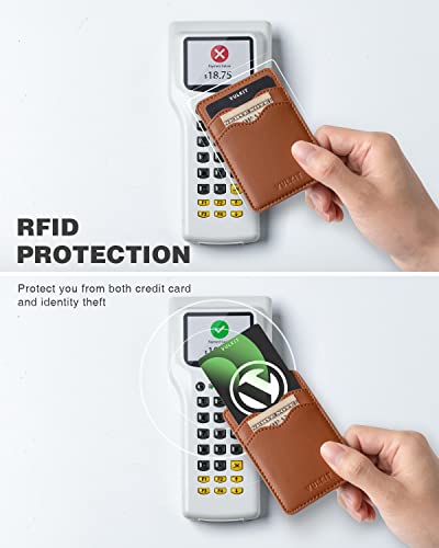VULKIT Stick on Card Holder Compatible for iphone Leather Cell Phone Wallet Credit Card Case Strong Sticker for Women - color: Brown