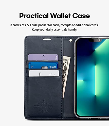 GOOSPERY Bluemoon Wallet Compatible with iPhone 13 Pro Case, Premium PU Leather Standing Feature Flip Card Holder Phone Cover (Navy) - color: Navy, size: iPhone 13 Pro