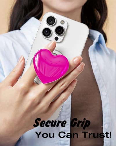 Svanove Heart Magnetic Phone Grip Compatible with Magsafe Phone Grip Holder, Cute Collapsible Glass Grips Stand Kickstand for iPhone Samsung, 3D Crystal Glitter Love Mag Safe Holder, Neon Hot Pink - color: Hot Pink, style: Magnetic