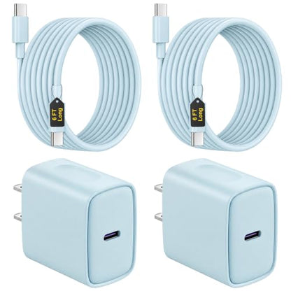 iPhone 18 17 16 15 Charger Fast Charging USB C Charger Block - color: Blue, size: 6FT