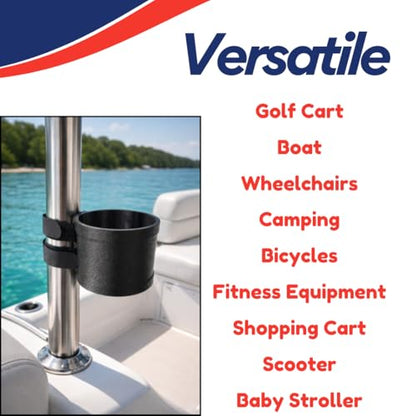 Chatelet Universal Cup Holder with Strap-On Design | Adjustable Drink Holder for Boats, Golf Carts, Pool Umbrellas, Strollers & More | Fits Cans, Bottles & Tumblers | Made in USA (Gray, Cup) - color: Gray, Cup