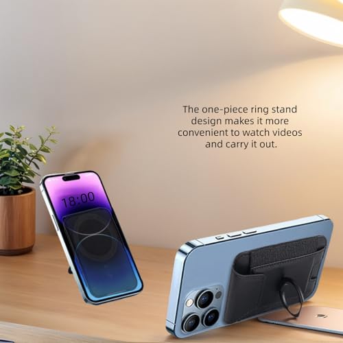 Magnetic Card Wallet Holder For Magsafe Wallets with Grip, 7 Cards Holder RFID Blocking, Ring Stand Stick on Wallet, Leather Magnetic Phone Wallet with Privacy Flap - color: black elastic circular support