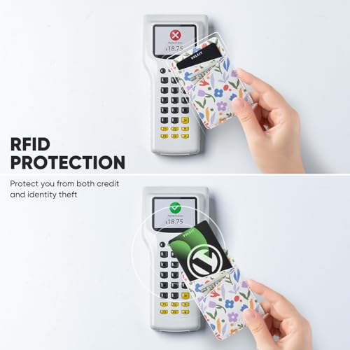 VULKIT Phone Card Holder Wallet Leather Adhesive Pocket RFID Blocking Credit Card Sleeves Stick Back of Phone Smartphones - color: Wildflower