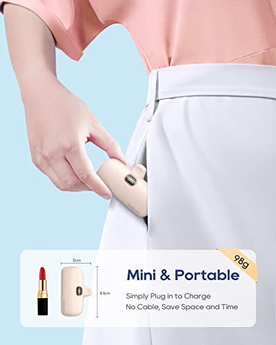 Kuulaa Portable Charger USB C Power Bank Small Portable Phone Charger Android Compact Plug in Battery Pack Portable Compatible with iPhone 17/16/15, Samsung Galaxy, Moto, LG, Pixel, Pink - color: Pink
