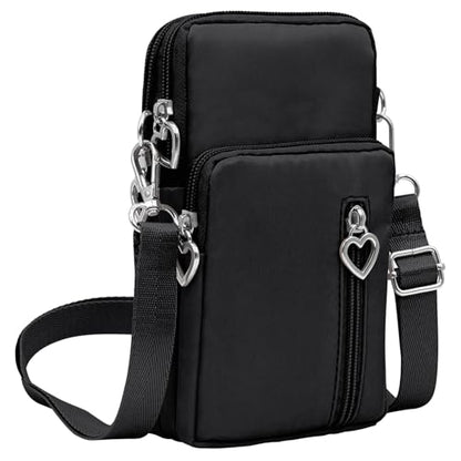 YINHEXI Small Crossbody Bags for Women Trendy, Mini Triple Compartment Cell Phone Crossbody Wallet Purses - color: Black-02