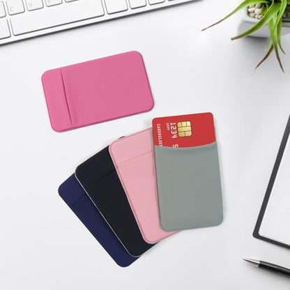 4 PCS Cell Phone Card Holder,Elasticity Fabric Self Adhesive Phone Wallet - color: Black+Gray+Pink+HotPink
