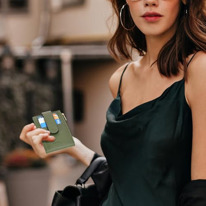 Chelmon Women's RFID Slim Card Holder Wallet | Thin Bifold Multi Card Case with Zipper Coin Pocket Purse for Women(Green Army) - color: Green Army