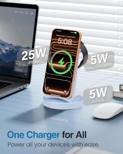 25W MagSafe Charging Station, 3-in-1 Magnetic Wireless Charger for Apple - color: Blue