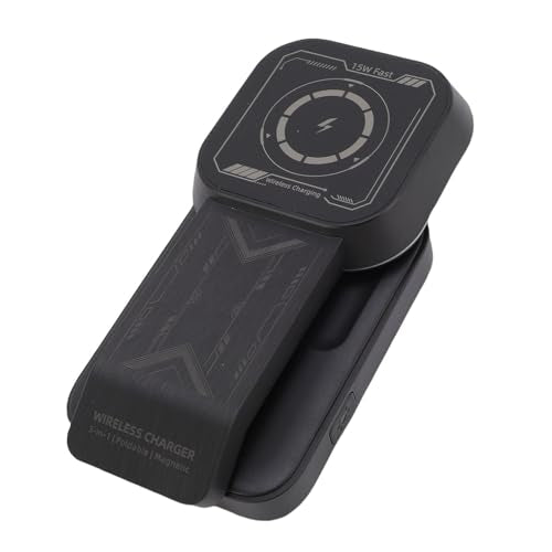 Zunate 3 in 1 Wireless Charging Station for Multiple Devices, 15W Fast Magnetic Dock with Foldable Adjustable Stand for Enabled Phones, Earbuds and Watches