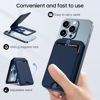 for Mag-Safe Wallet, Leather Phone Magnetic Wallet Stand Adjustable for iPhone 17/16/15/14/13/12 Series, ID Window, RFID Blocking (Blue) - color: blue