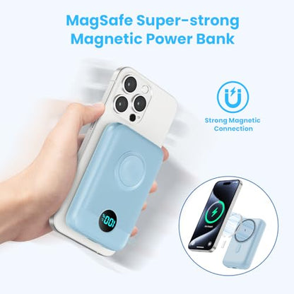 GKUTW Magnetic Portable Charger for iPhone and Apple Watch, 10800mAh 25W PD Fast Charging Power Bank, Dual-Side Magnet Design Travel Essentials Battery Pack for iPhone 17/16/15/14/13/12 (Sky Blue) - color: Sky Blue