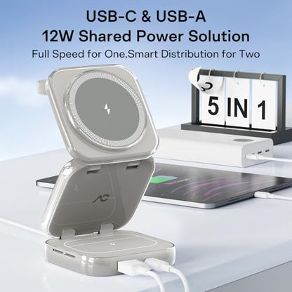 5-in-1 Wireless Charger for MagSafe, AC ISLAND Portable Travel Charging Station, 35W Max Qi2 Fast Foldable Magnetic Stand, Evolved for iPhone 17-1 Series, Apple Watch, AirPods (with 35W Adapter)