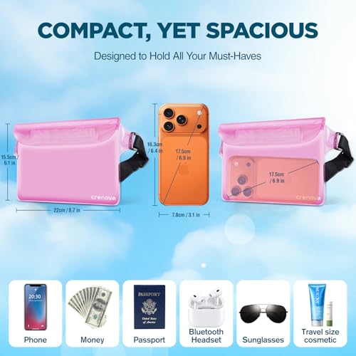 Waterproof Bag Fanny Packs for Women, Floating Beach Bags 2PCS | Floating, ideal for Beach, Boating & Kayaking&Fishing&Diving, Durable Material, Phone & Passport Pouch - color: Pink & Clear