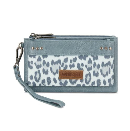 Montana West X Wrangler Woman Wallet Large Women's Wallets, Card Cases & Money Organizers Double Zipper Western Clutch Wallet and Rfid Lining - color: Jean