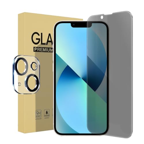 1 Pack Privacy Screen Protector for iPhone 13 [6.1 inch] + 1 Pack Camera Lens Protector, Anti Spy Private Tempered Glass Film,[9H Hardness] - HD