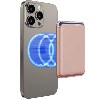 Homsctect Upgraded for MagSafe Wallet, Magnetic Phone Wallet 3 Cards Holder, Powerful 23 Magnets&Credit Card RFID Blocking, Slim&Leather, Magnetic Wallet for iPhone 16/15/14/13/12 Series-Rose Gold - color: Rose Gold