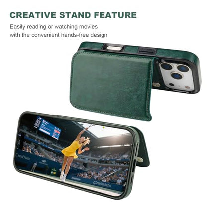ONETOP for iPhone 17 Pro Wallet Case with Credit Card Holder,Green | Kickstand,ID/Cash Holder,Case Wallet with Card Slots,Double Magnetic Clasp,Durable PU Leather Shockproof Cover for Women Men - color: Green