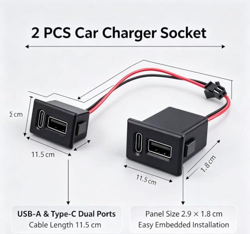 2 Pack Flush Mount USB & Type-C Car Charger Socket