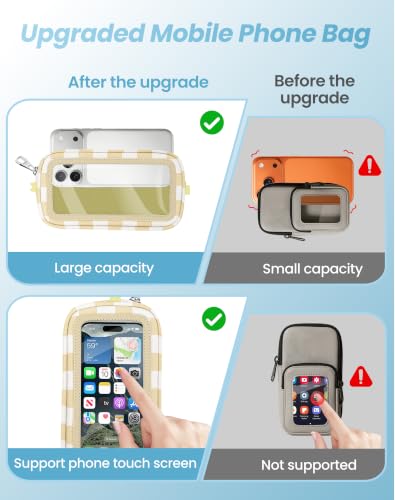 SHANSHUI Clip and Go Phone Strap Wallet: crossbody lanyard with detachable wristlet, zipper pocket, ID window, 2 metal tether pads. Compatible with iPhone & most smartphones. Beige White Checkered - color: Beige White Checkered