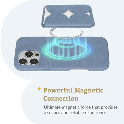 Luner - Leather Magnetic Card Wallet Compatible with Magsafe - for iPhone 17, 16, 15, 14, 13, 12 series - Holds 2 cards - Made of Vegan Leather - Frost Blue - color: Frost Blue, style: Classic