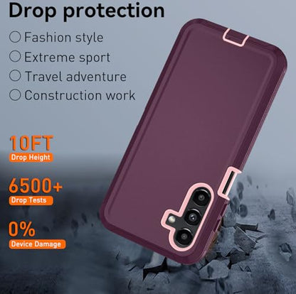 for Samsung Galaxy A16 5G case,A16 5G Heavy Duty case,with A Tempered Glass Screen Protector, [Military Grade Protective ] [Shockproof] [Dropproof] [Dust-Proof] (with Belt Clip-WineRed/Pink) | with A Tempered Glass Screen Protector - color: with Belt Clip