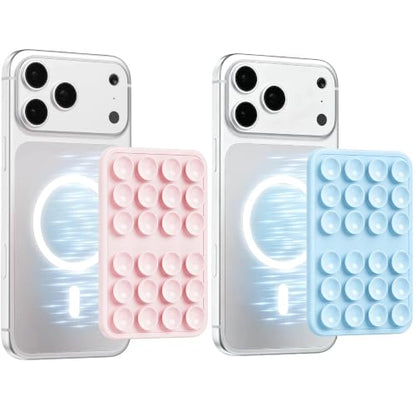 (2 Pack) Magnetic Suction Sticky Phone Grip for Magsafe Case, Pink & Blue - color: Light Pink & Light Blue