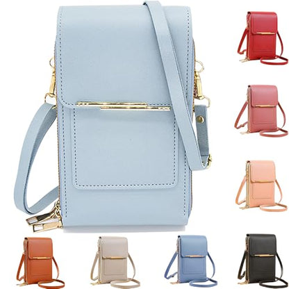 Anti-Theft Leather Bag,Small Crossbody Cell Phone Purse Wallet for Women,RFID Block Phone Purse Crossbody with Shoulder Strap - color: Baby Blue