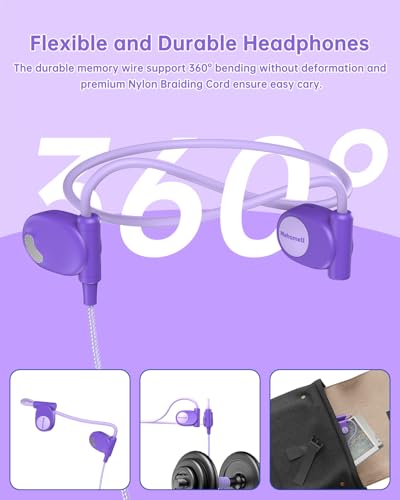 Mehomeli Kid Headphones, Air Conduction Open Ear Headphones, 3.5mm Jack - color: Purple