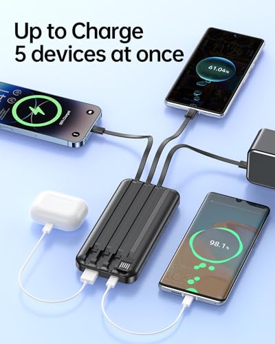 Portable Charger Power Bank with Built in Cable 20000mAh Fast Charging - color: Black