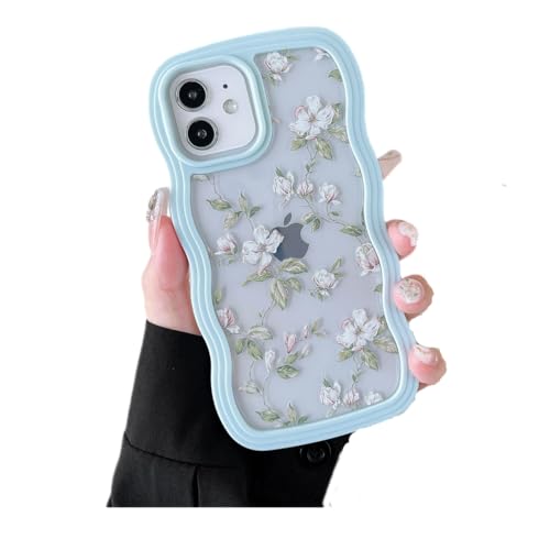 ZTOFERA Floral Case for iPhone 11 6.1 inch,Cute Curly Wave Frame Shape Case with Green Leaf Flower Pattern for Women Girls, Clear Slim Shockproof Phone Cover for iPhone 11, Green - color: Green, size: iPhone 11 6.1"