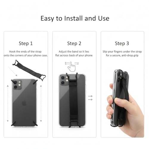 3 Pack Mobile Phone Security Hand Strap Holder for 5.2-7.5 Inch Smartphones Universal Drop Prevention Elastic Bundle Grip Belt for Kindle Phone 13/12/11/Xr/Xs Max and Other Smartphones