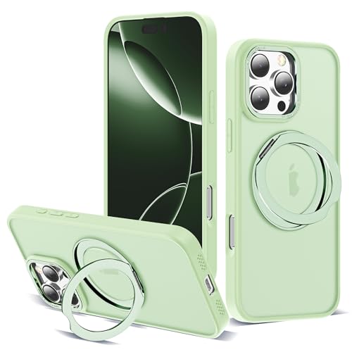 for iPhone 16 Pro Max Case with 360° Spin Magnetic Stand,Green | iPhone 16 Pro Max Phone Case 6.9",Spin Magnetic Ring Stand,Compatible with MagSafe,Military Protection,Translucent Matte - color: Green, size: iPhone 16 Pro Max
