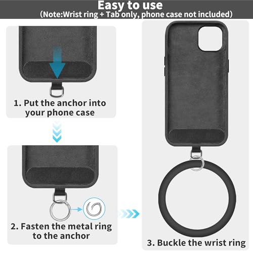TACOMEGE Silicone Ring Phone Lanyard, Black - color: Black