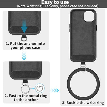 TACOMEGE Silicone Ring Phone Lanyard, Black - color: Black