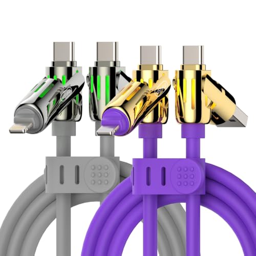 MFish 2-Pack 240W 4-in-1 Multi Charging Cable, Grey+Purple, 6.6FT - color: Grey+Purple, size: 2-Pack 6.6FT