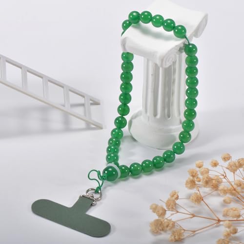 Agate Beaded Phone Wrist Strap for Women Men Stone Beads Charm Handmade Cellphone Chain Lanyard with Tether Tab - color: Green-2, size: 6mm Beads